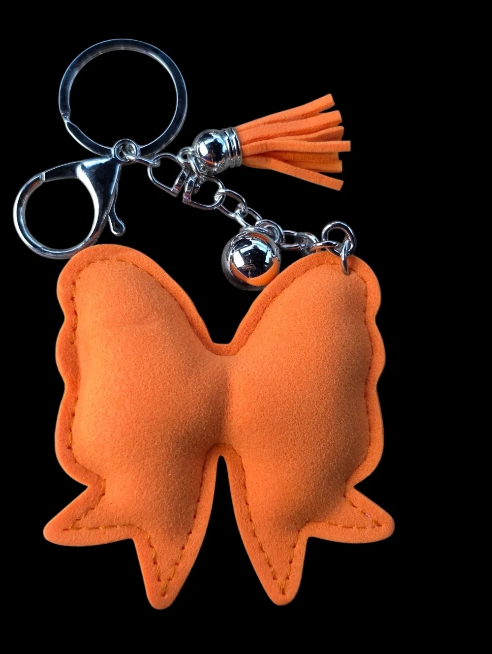 Orange Crystal Bow Bag Charm Keychain with Tassel
